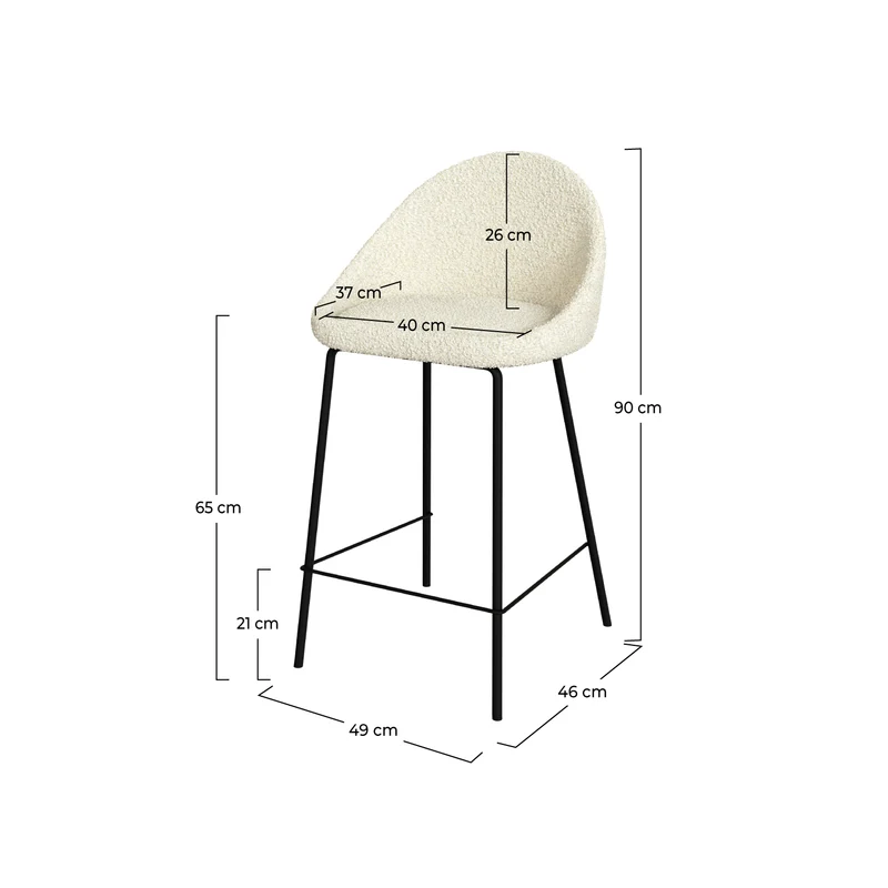 Chaise de bar mi-hauteur Misty effet laine bouclette blanche 65 cm (lot de 2)