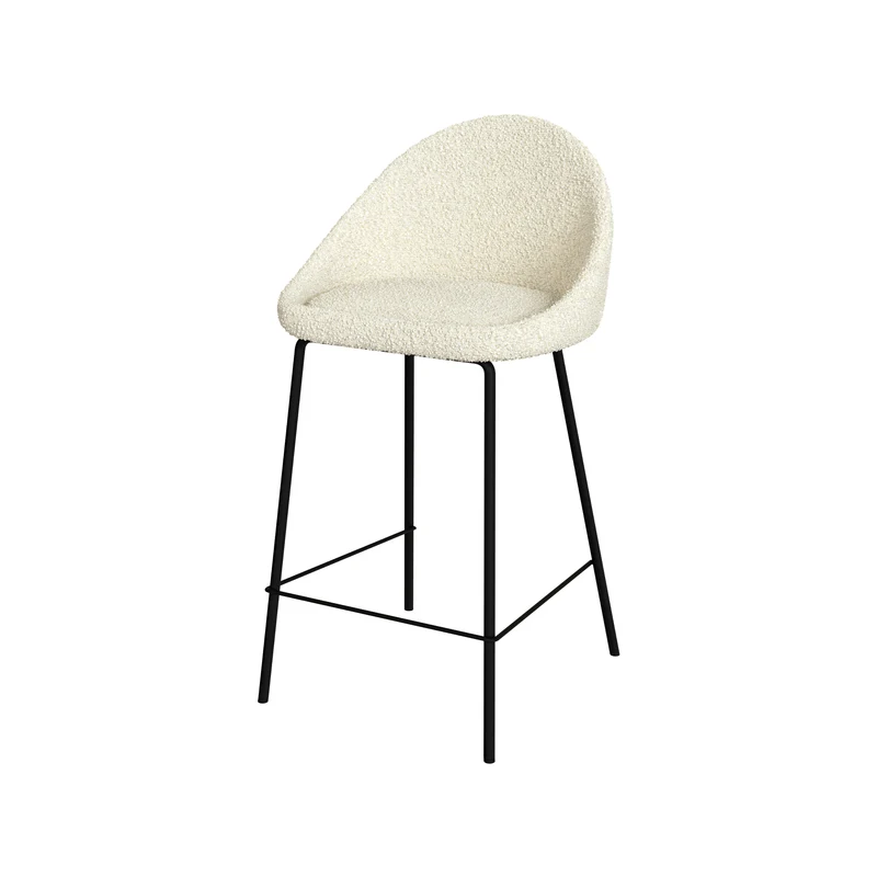 Chaise de bar mi-hauteur Misty effet laine bouclette blanche 65 cm (lot de 2)