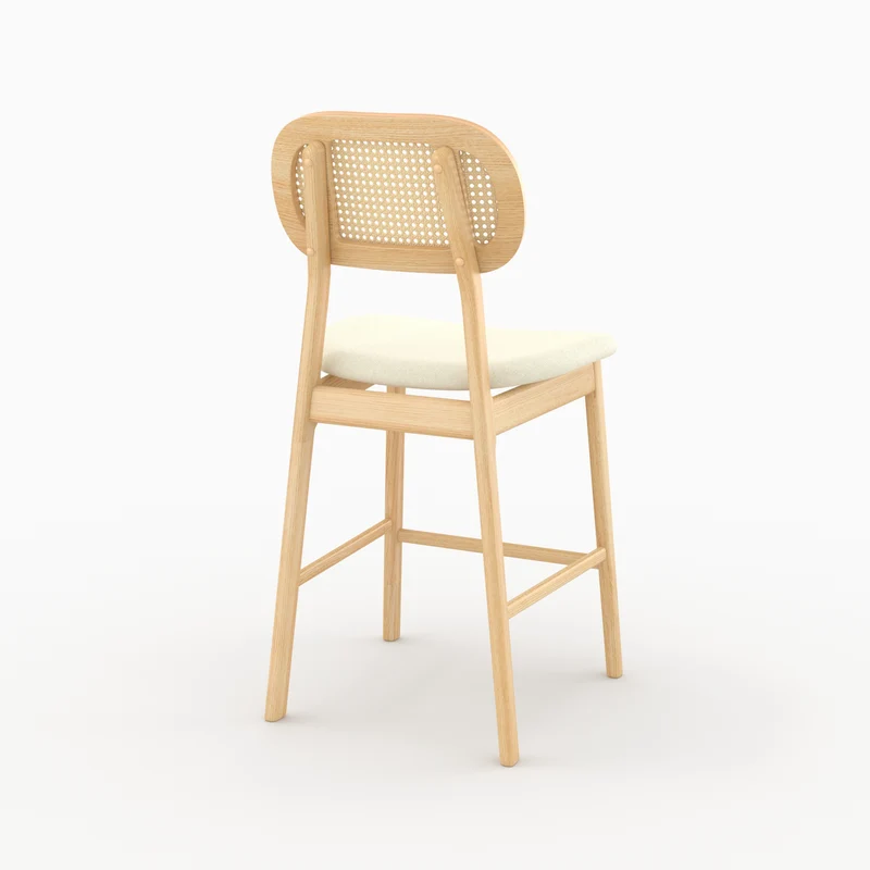 Chaise de bar mi-hauteur Maria en tissu beige et bois 64.5 cm (lot de 2)
