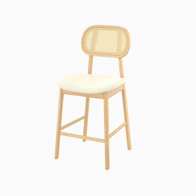 Chaise de bar mi-hauteur Maria en tissu beige et bois 64.5 cm (lot de 2)