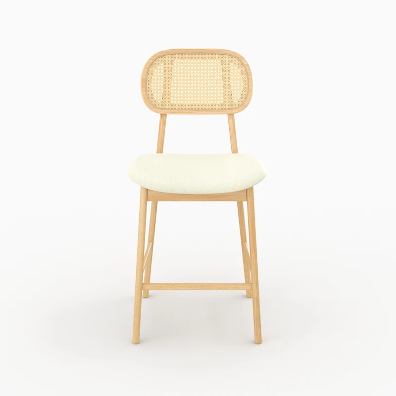 Chaise de bar mi-hauteur Maria en tissu beige et bois 64.5 cm (lot de 2)