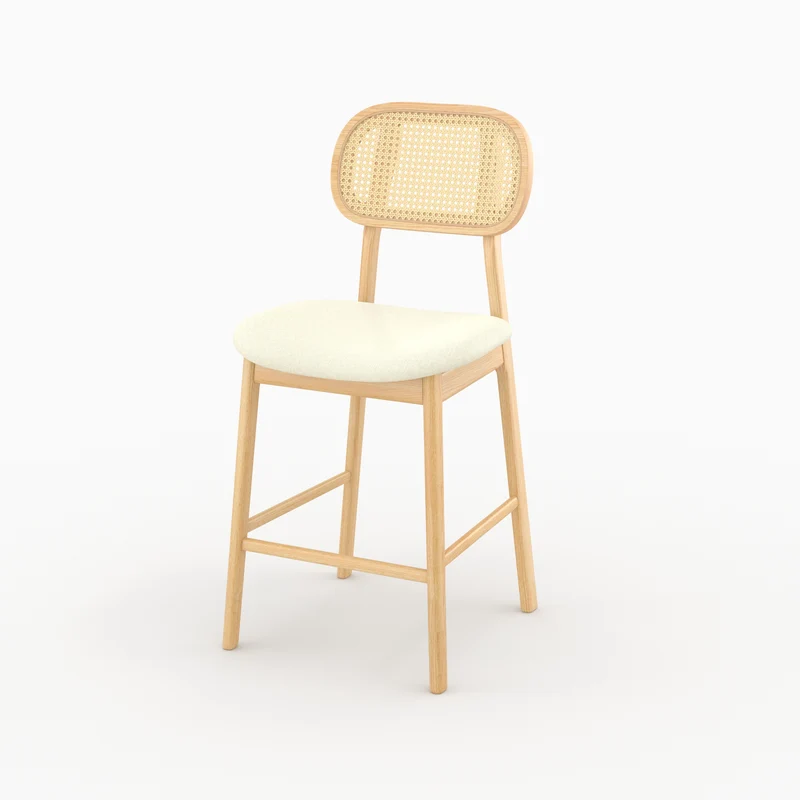 Chaise de bar mi-hauteur Maria en tissu beige et bois 64.5 cm (lot de 2)