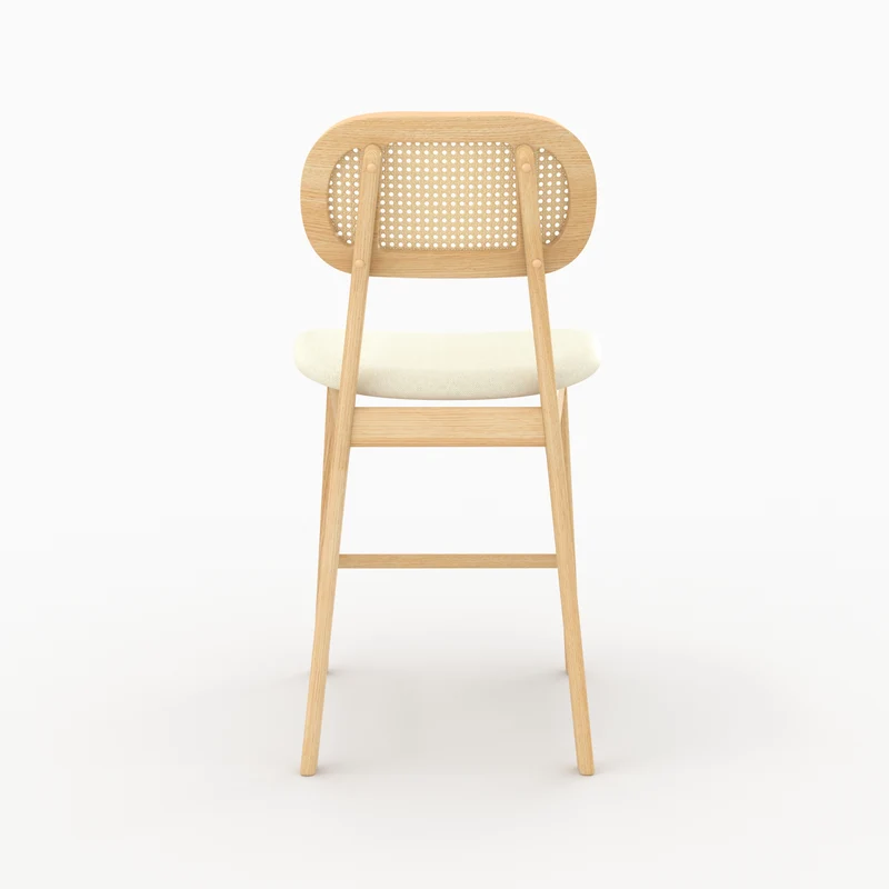 Chaise de bar mi-hauteur Maria en tissu beige et bois 64.5 cm (lot de 2)