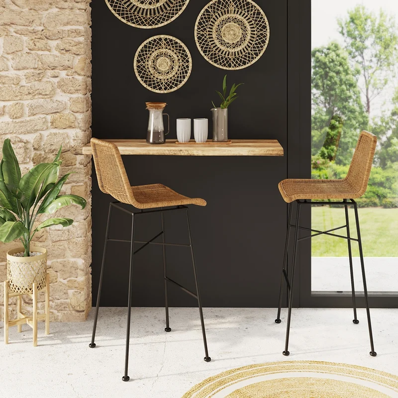 Chaise de bar Mandya naturelle 76 cm (lot de 2)