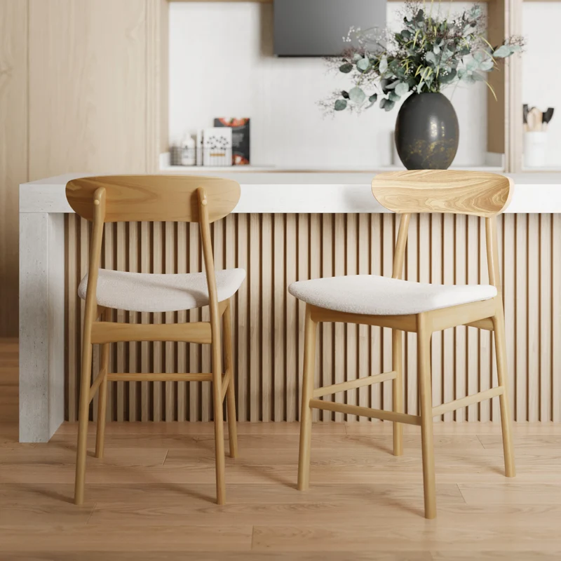 Chaise de bar mi-hauteur Lana en tissu beige et bois 66 cm (lot de 2)