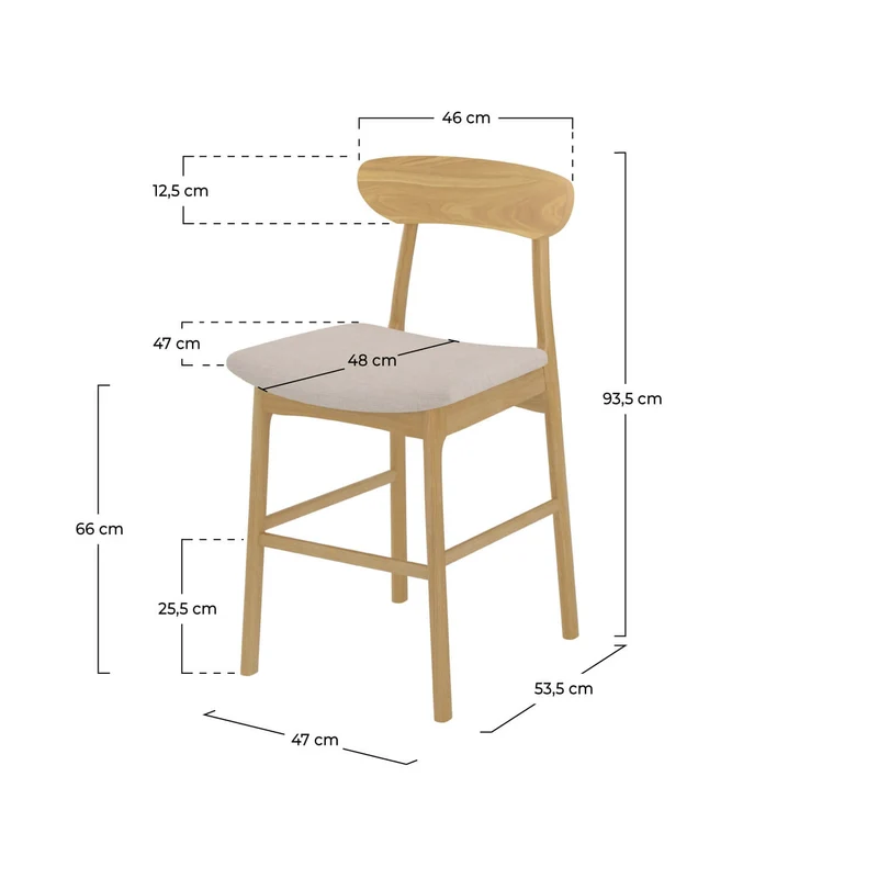 Chaise de bar mi-hauteur Lana en tissu beige et bois 66 cm (lot de 2)