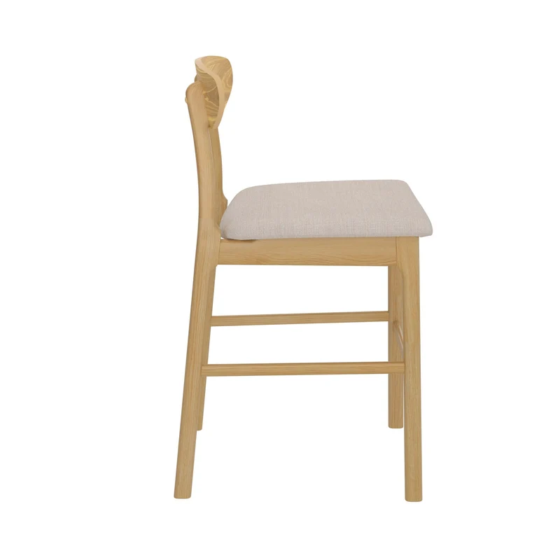 Chaise de bar mi-hauteur Lana en tissu beige et bois 66 cm (lot de 2)