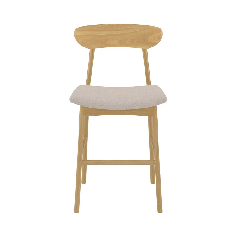 Chaise de bar mi-hauteur Lana en tissu beige et bois 66 cm (lot de 2)