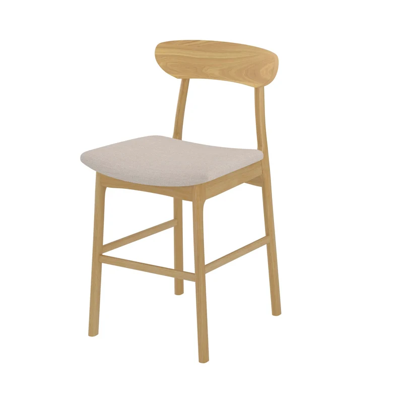 Chaise de bar mi-hauteur Lana en tissu beige et bois 66 cm (lot de 2)