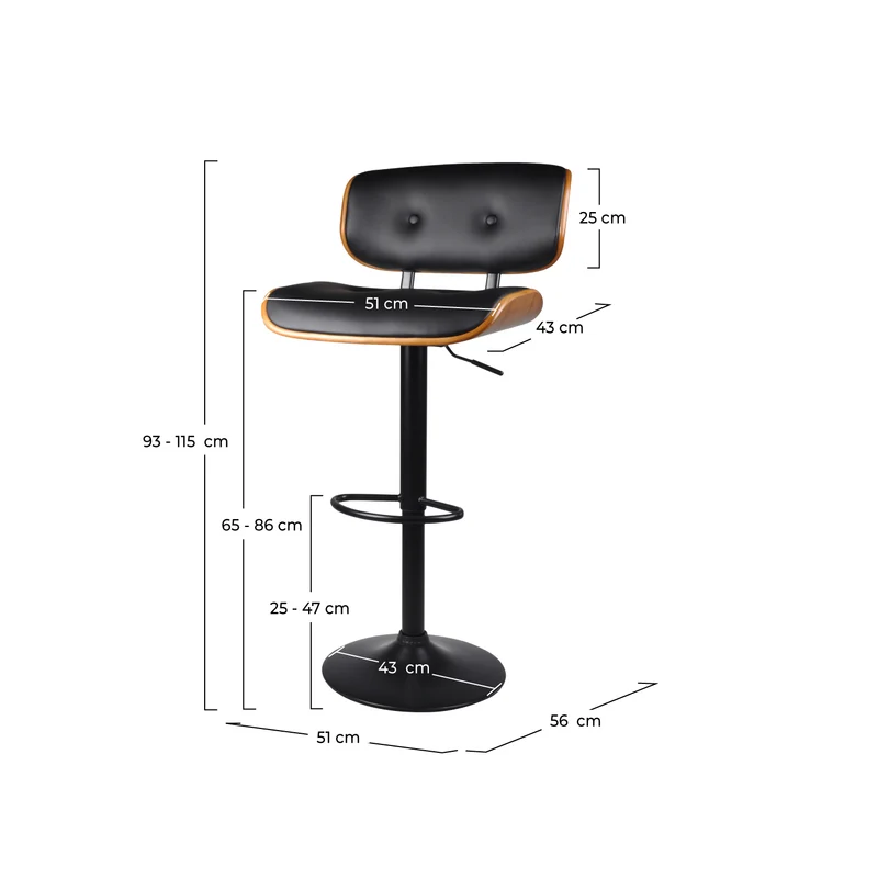 Chaise de bar Melchior noire 65/86 cm