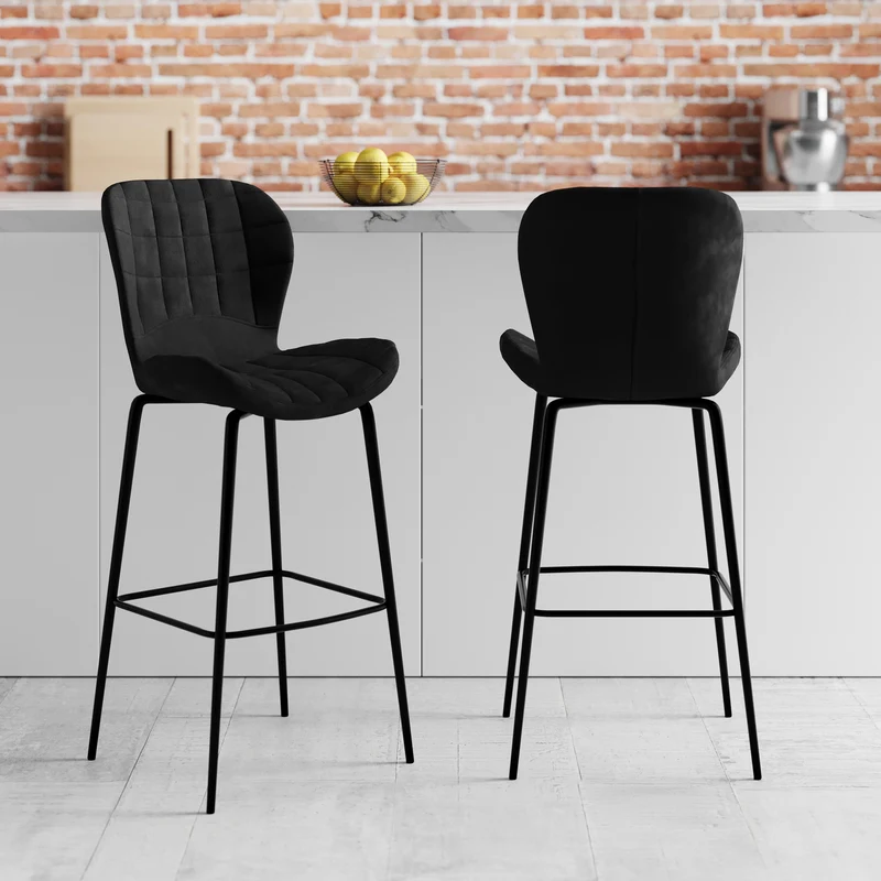 Chaise de bar Mazzia en velours noir 75 cm (lot de 2)