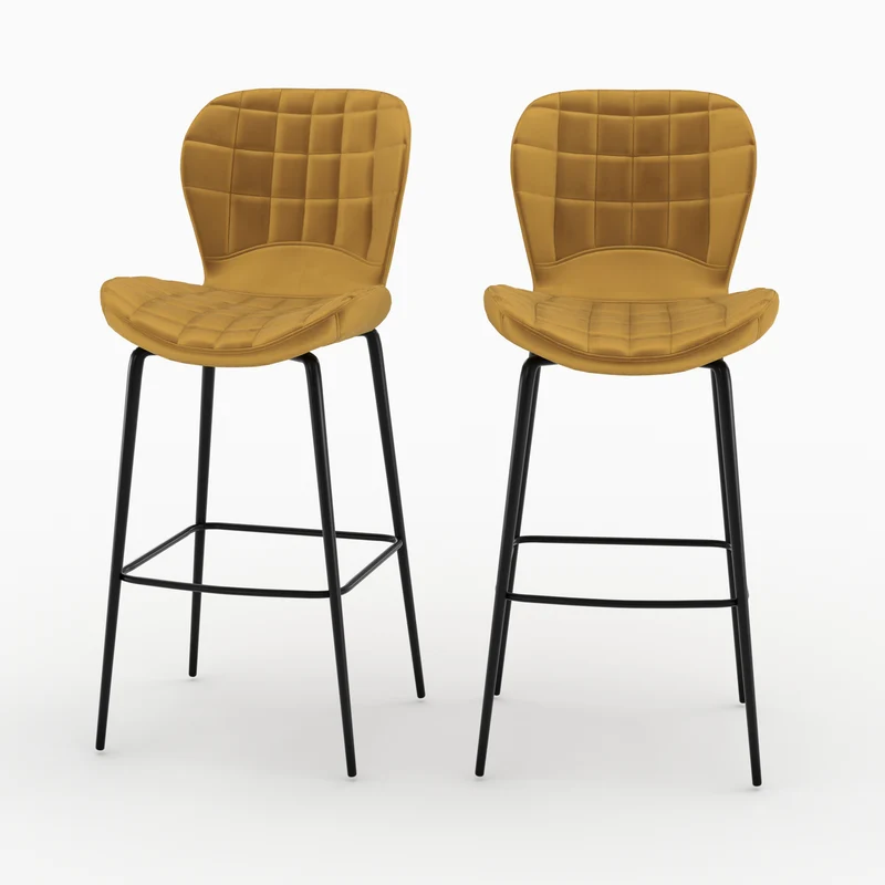 Chaise de bar Mazzia en velours jaune curry 75 cm (lot de 2)