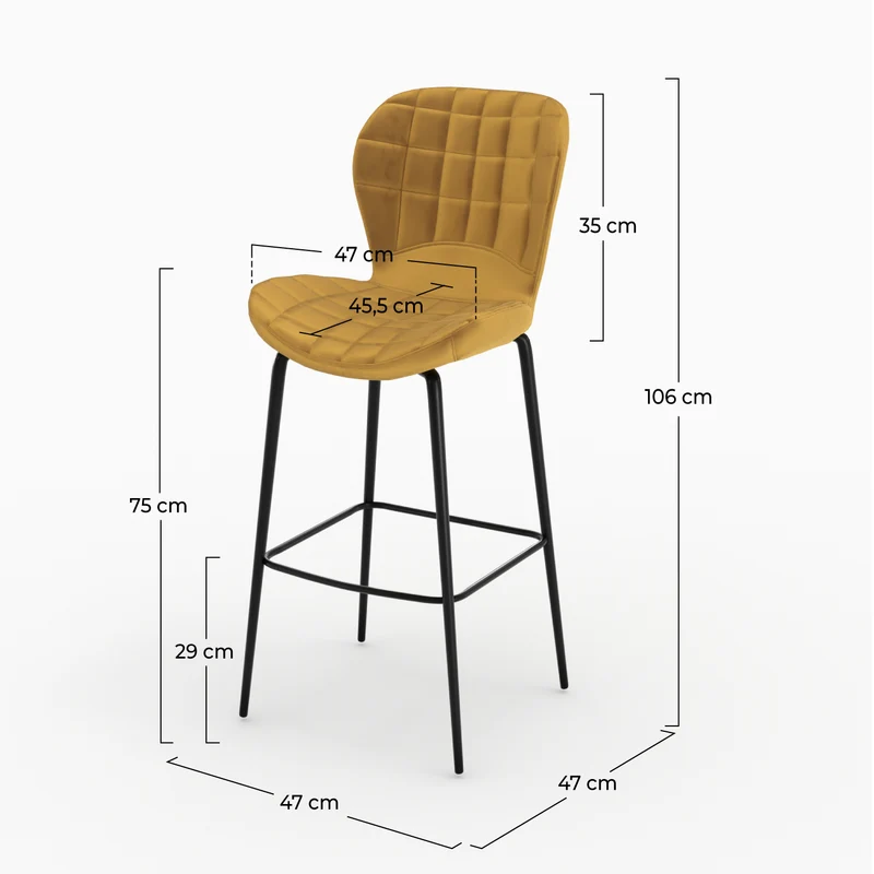 Chaise de bar Mazzia en velours jaune curry 75 cm (lot de 2)