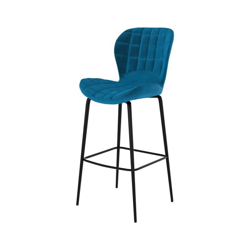 Chaise de bar Mazzia en velours bleu 75 cm (lot de 2)