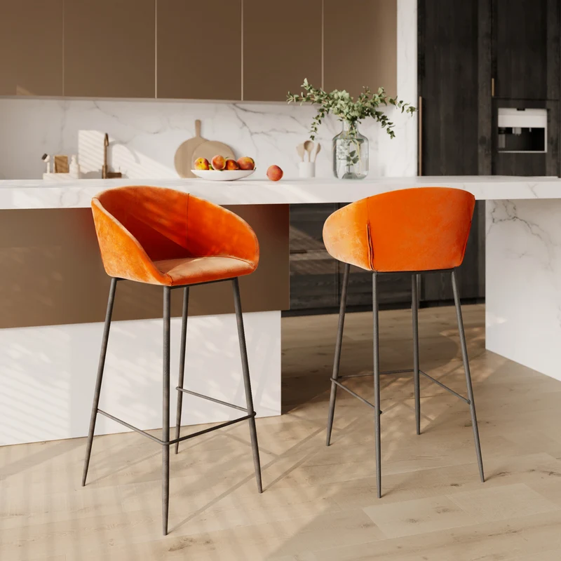 Chaise de bar Marquise orange corail H75cm (lot de 2)