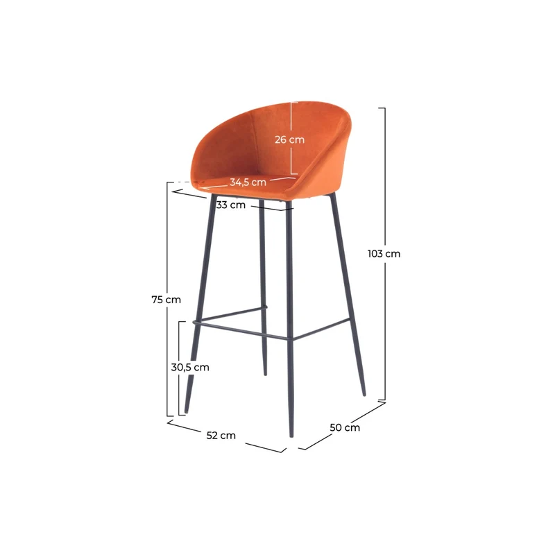 Chaise de bar Marquise orange corail H75cm (lot de 2)