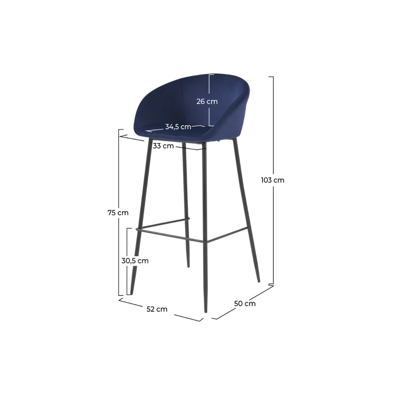Chaise de bar Marquise bleue H75cm (lot de 2)