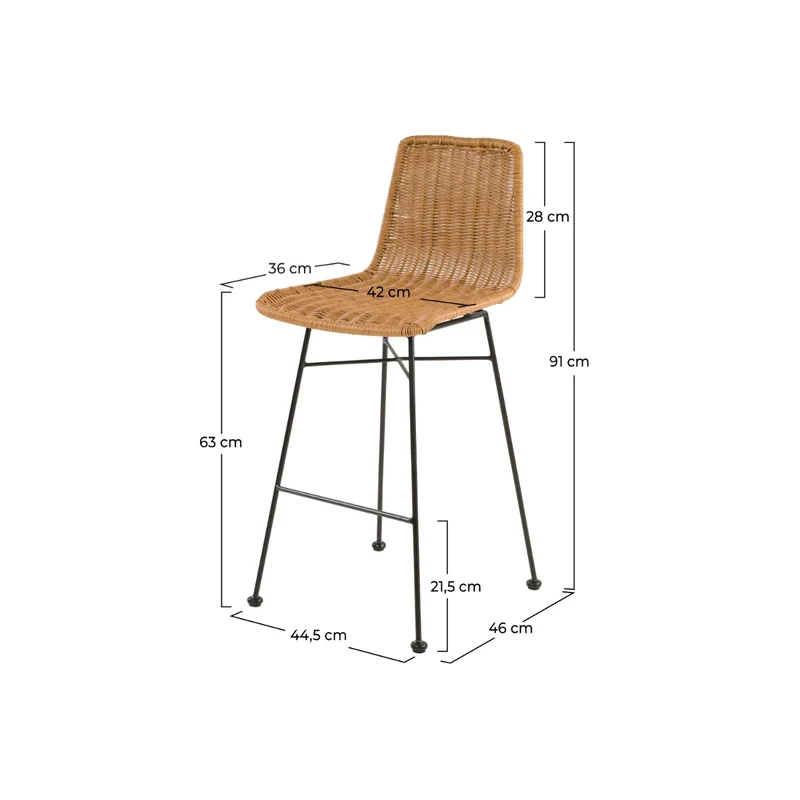 Chaise de bar mi-hauteur Mandya naturelle 63 cm (lot de 2)