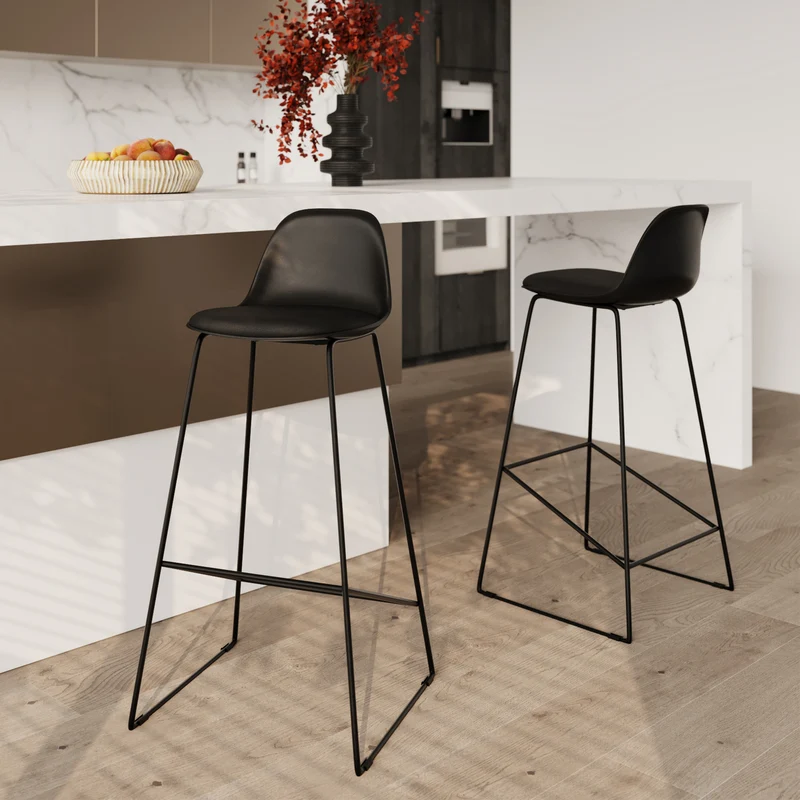 Chaise de bar Leni noire 75 cm (lot de 2)