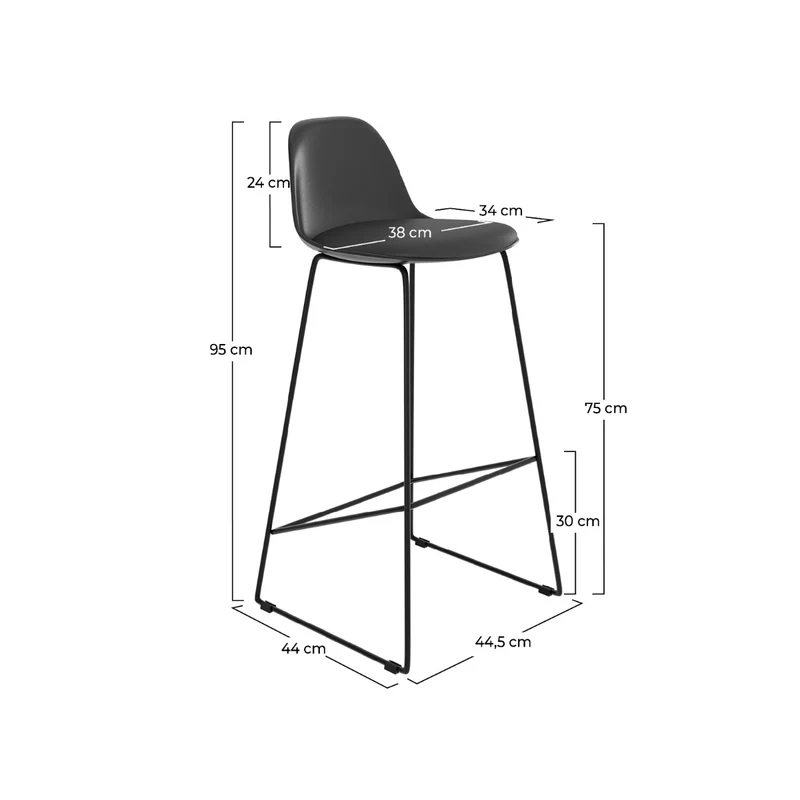 Chaise de bar Leni noire 75 cm (lot de 2)