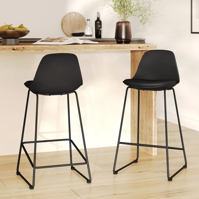 Chaise de bar mi-hauteur Leni noire 65 cm (lot de 2)