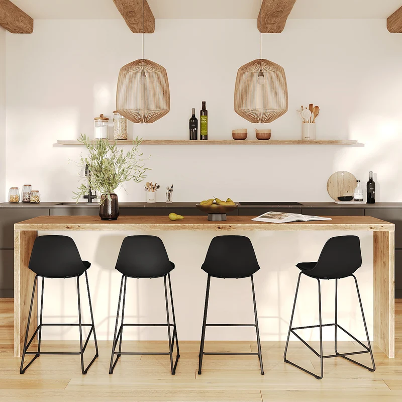 Chaise de bar mi-hauteur Leni noire 65 cm (lot de 2)