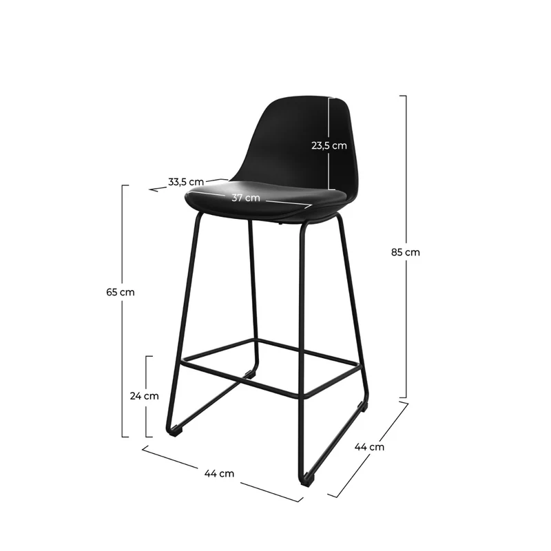 Chaise de bar mi-hauteur Leni noire 65 cm (lot de 2)