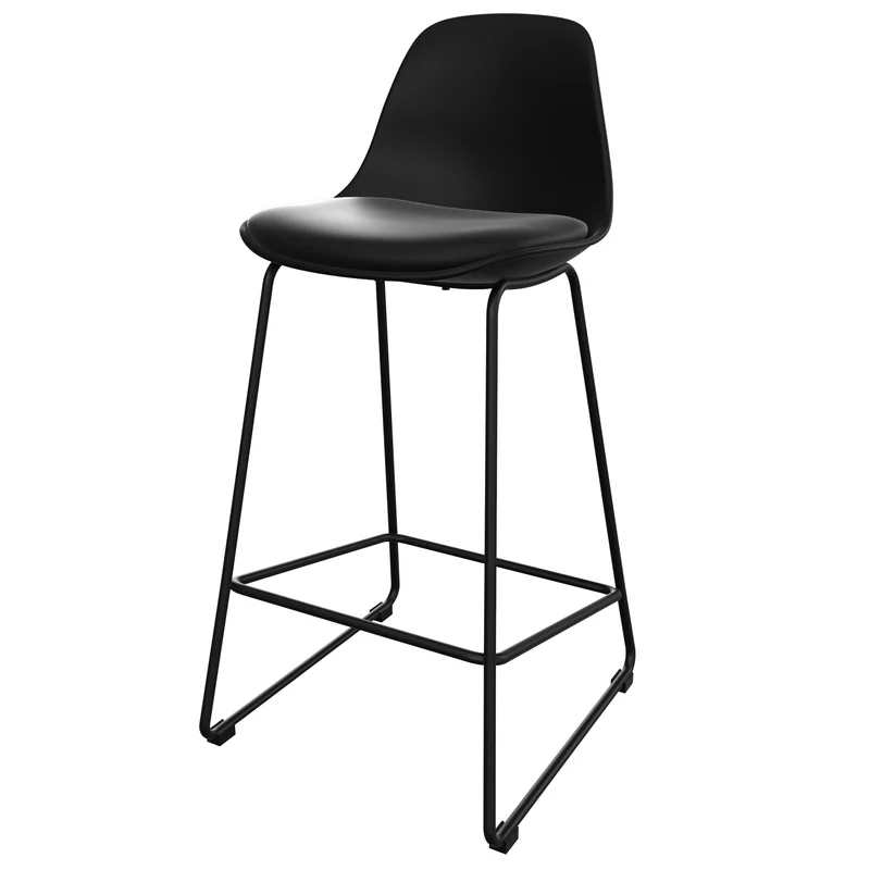 Chaise de bar mi-hauteur Leni noire 65 cm (lot de 2)