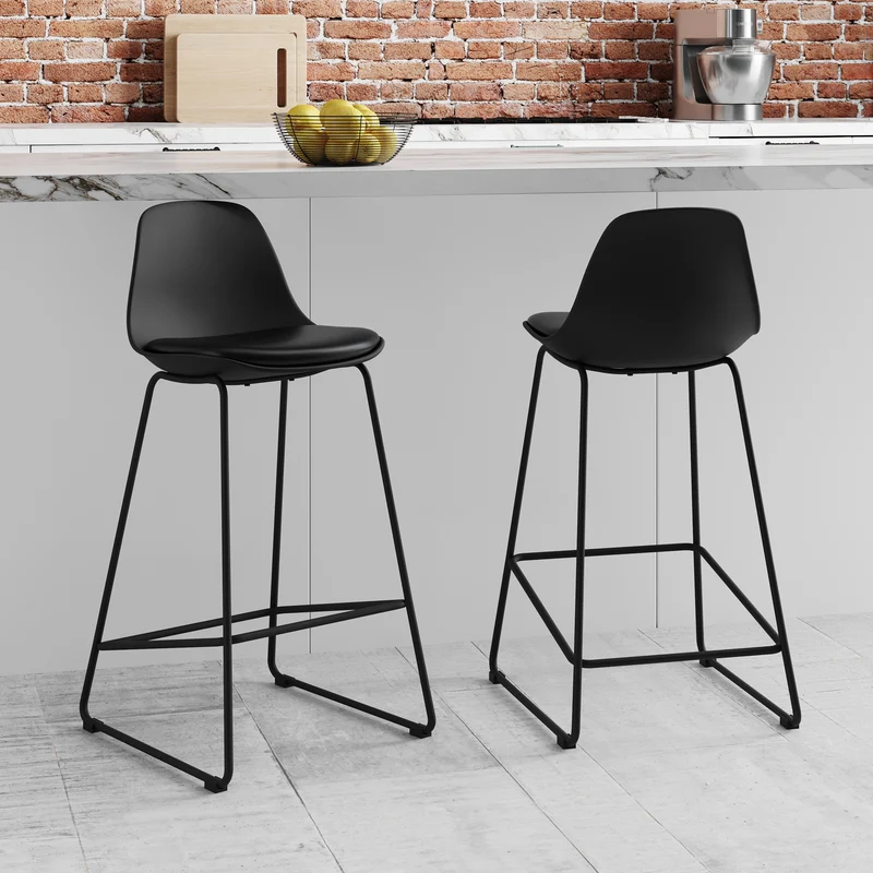 Chaise de bar mi-hauteur Leni noire 65 cm (lot de 2)