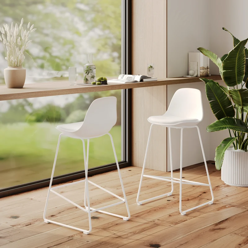 Chaise de bar mi-hauteur Leni blanche 65 cm (lot de 2)