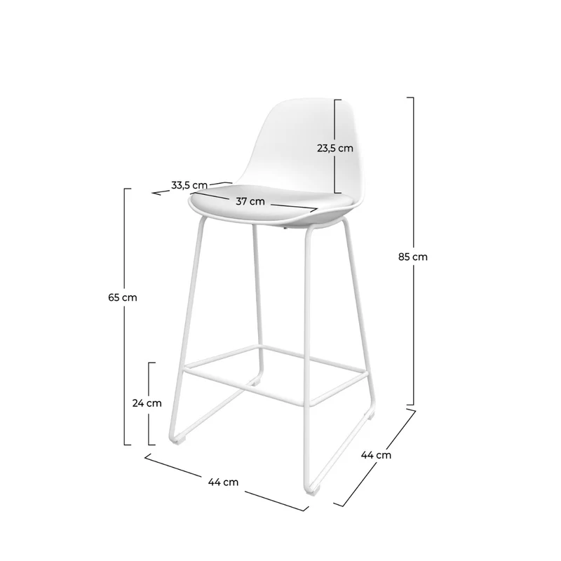 Chaise de bar mi-hauteur Leni blanche 65 cm (lot de 2)