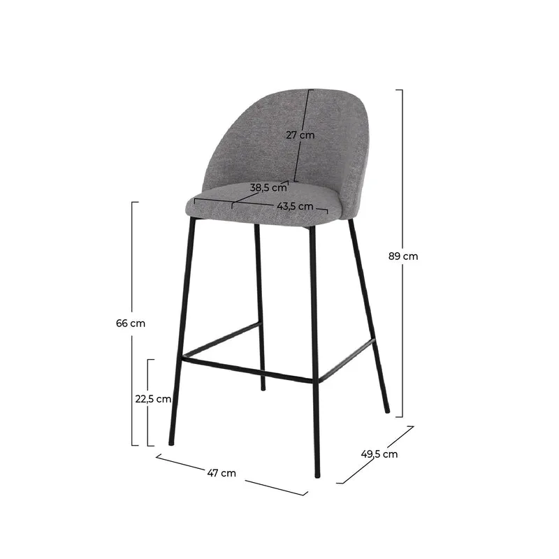 Chaise de bar Karl en tissu gris foncé 66 cm (lot de 2)