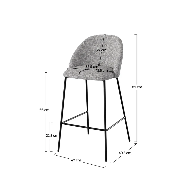 Chaise de bar Karl en tissu gris clair 66 cm (lot de 2)