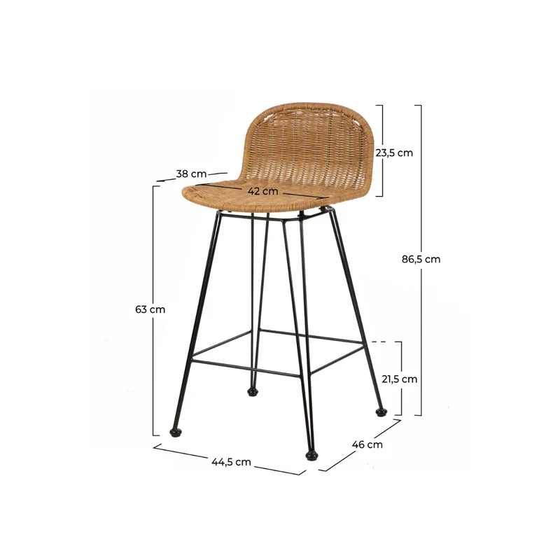 Chaise de bar mi-hauteur Jigani naturelle 63 cm (lot de 2)