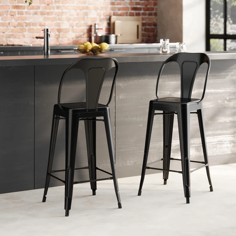 Chaise de bar mi-hauteur Indus noir mat 67 cm (lot de 2)