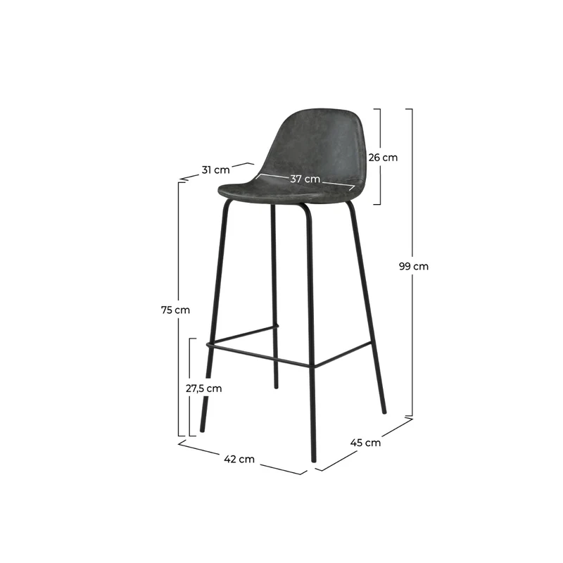 Chaise de bar Henrik en cuir synthétique grise/noire 75 cm (lot de 2)