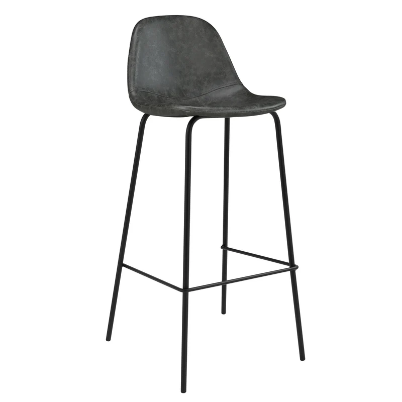 Chaise de bar Henrik en cuir synthétique grise/noire 75 cm (lot de 2)