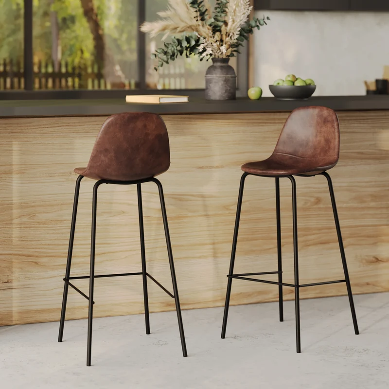 Chaise de bar Henrik en cuir synthétique marron 75 cm (lot de 2)