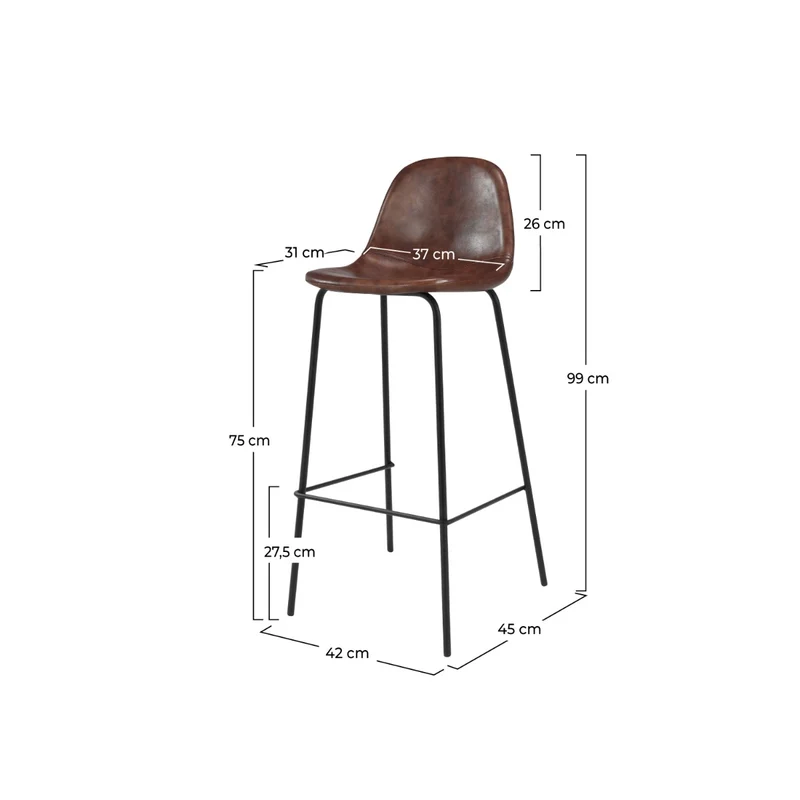 Chaise de bar Henrik en cuir synthétique marron 75 cm (lot de 2)