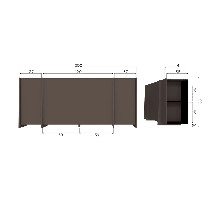 Brock dressoir 200 cm essen fineer middenbruin