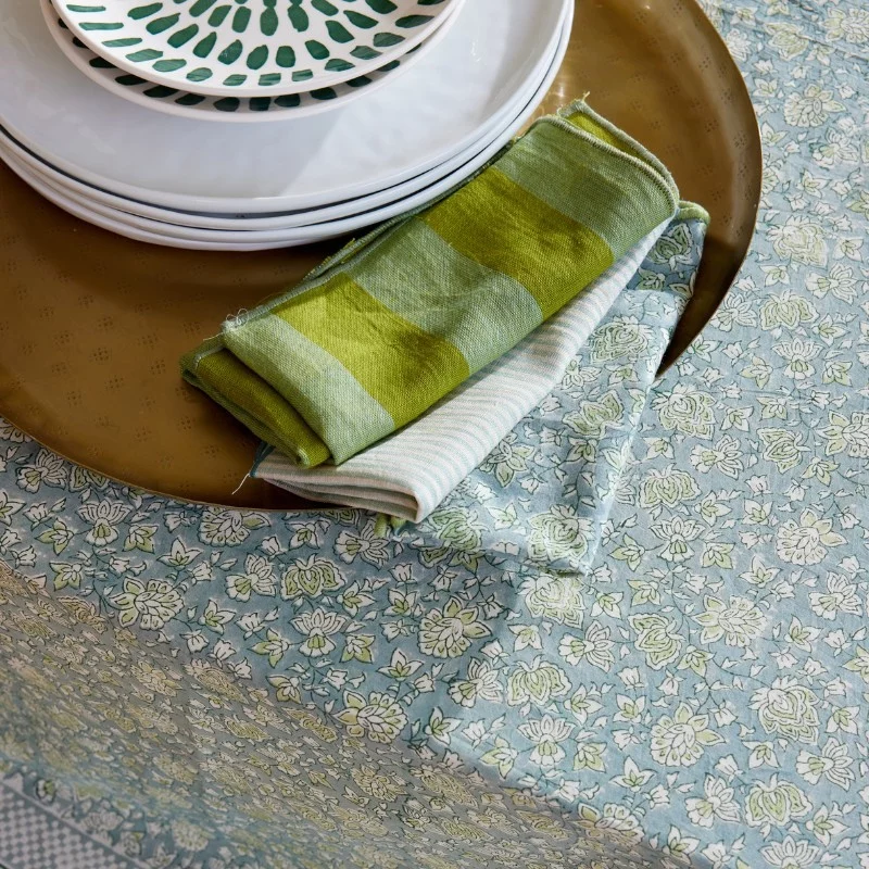 Nappe à fleurs bleu gris