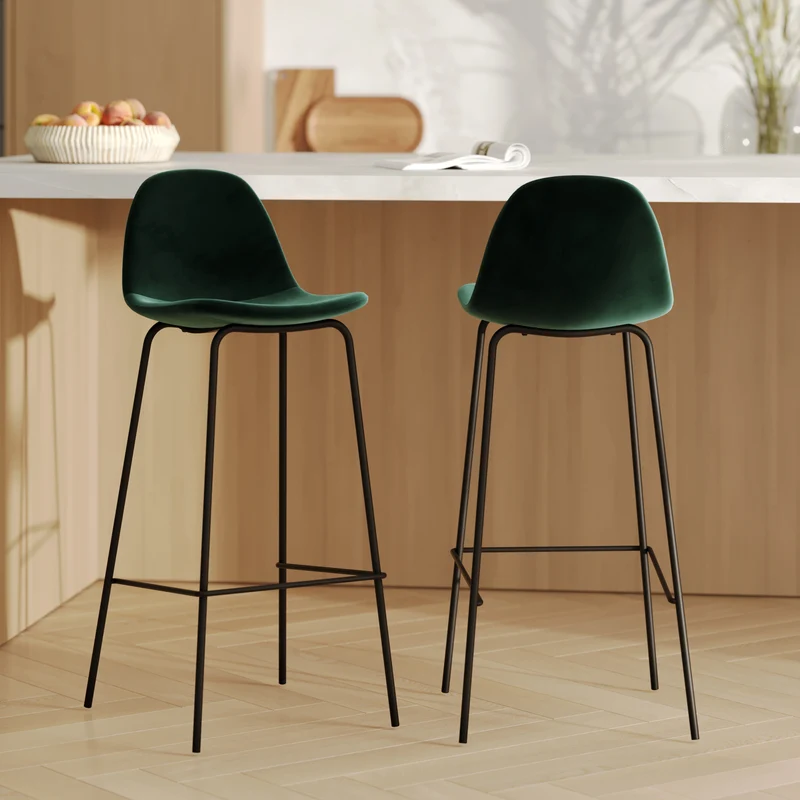 Chaise de bar Henrik en velours vert foncé 75 cm (lot de 2)