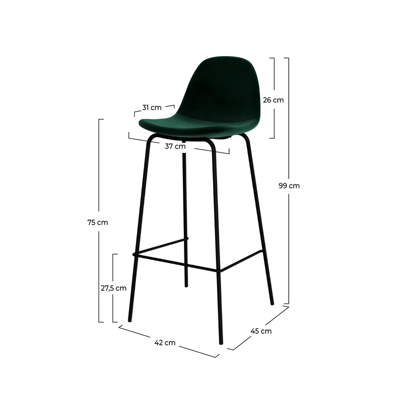 Chaise de bar Henrik en velours vert foncé 75 cm (lot de 2)
