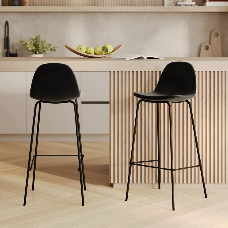 Chaise de bar Henrik en velours noir 75 cm (lot de 2)