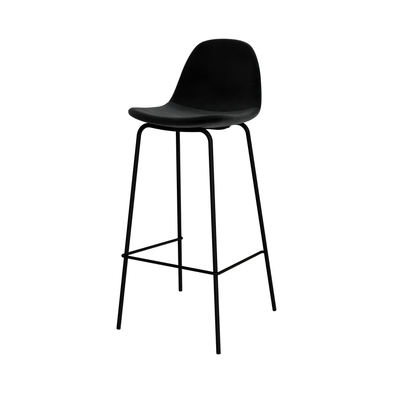 Chaise de bar Henrik en velours noir 75 cm (lot de 2)