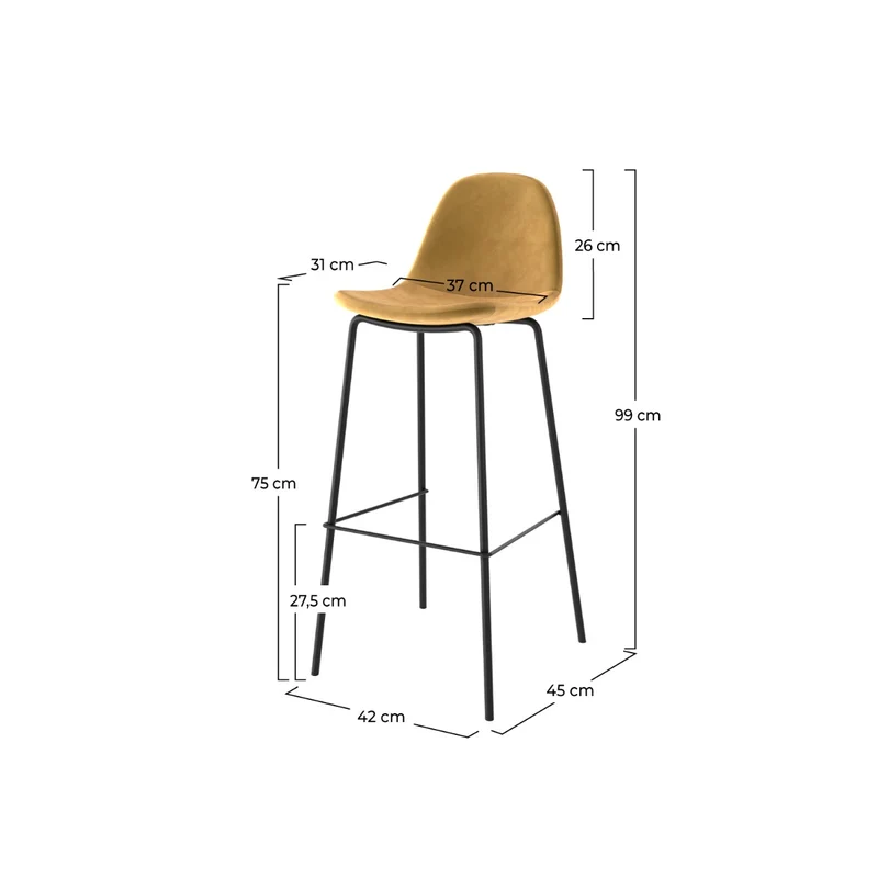Chaise de bar Henrik en velours jaune 75 cm (lot de 2)