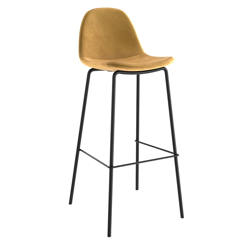 Chaise de bar Henrik en velours jaune 75 cm (lot de 2)