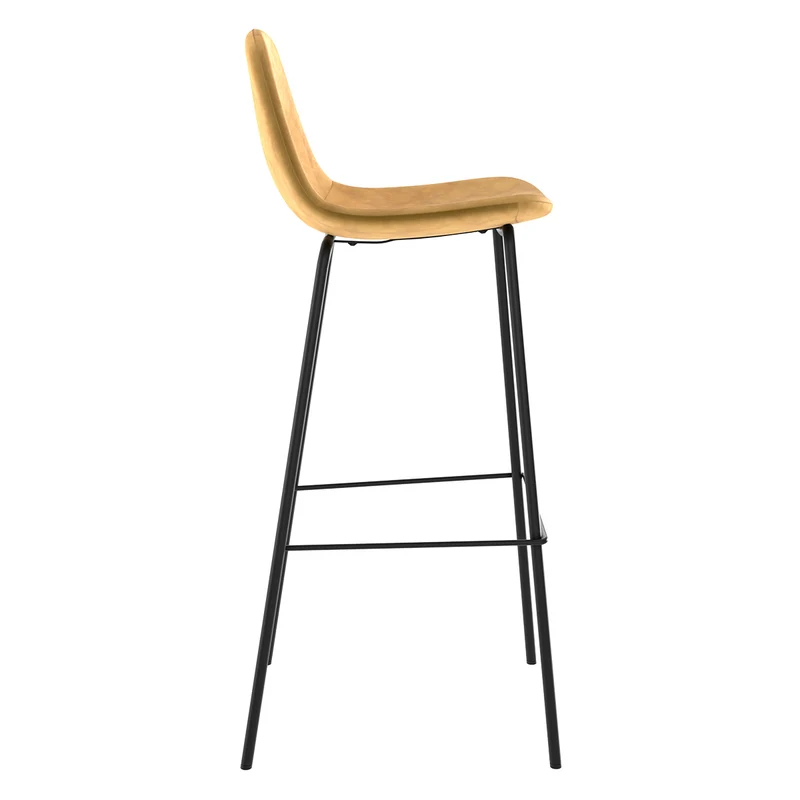 Chaise de bar Henrik en velours jaune 75 cm (lot de 2)