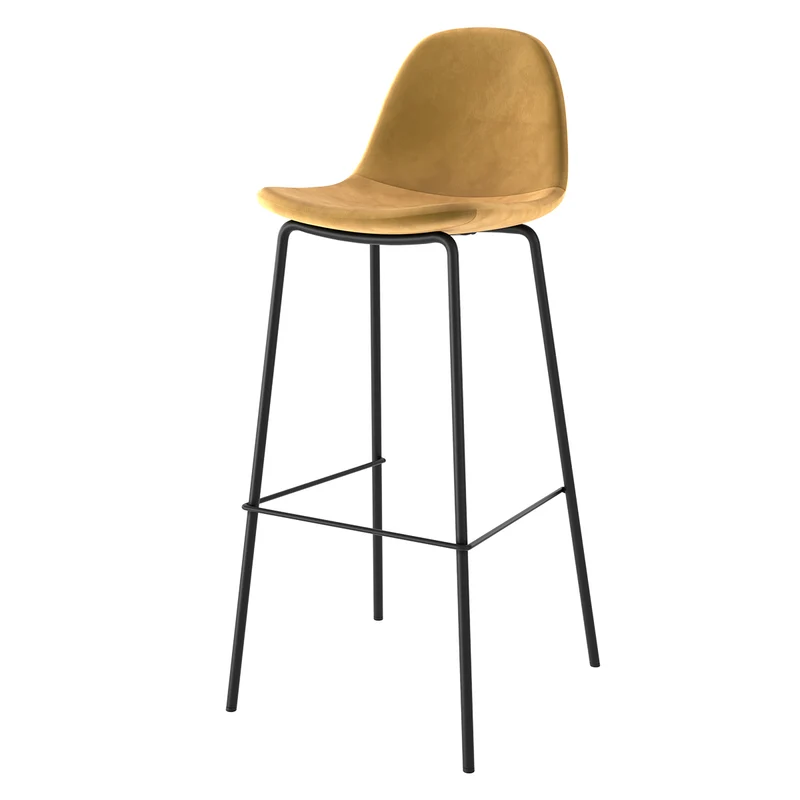 Chaise de bar Henrik en velours jaune 75 cm (lot de 2)