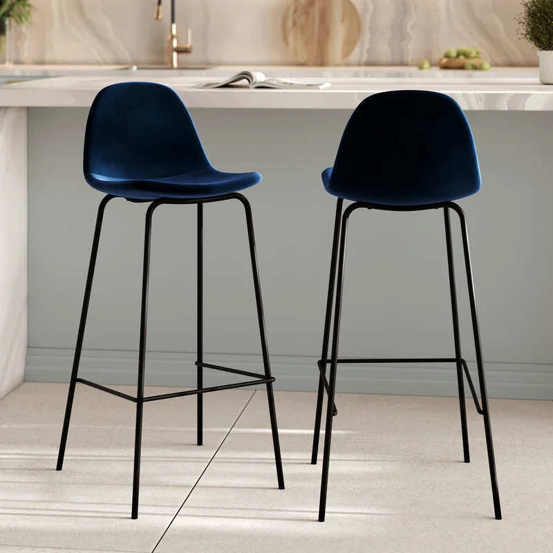 Chaise de bar Henrik en velours bleu foncé 75 cm (lot de 2)